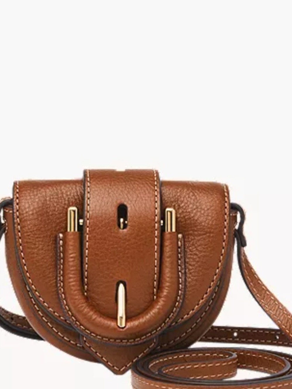 Fossil Saddle Crossbody Bag in Chestnut Brown with Gold Hardware